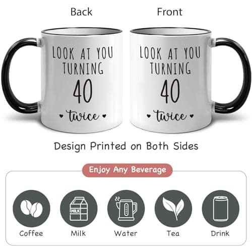 Funny 80 Year Old Birthday Mug Gifts for Women Men, Look at You Turning 40 Twice, Unique Milestone birthday mugs for Mom, Dad, Grandma, Grandpa Turning 80, Novelty Joke 11oz Mugs Gift Ideas-333