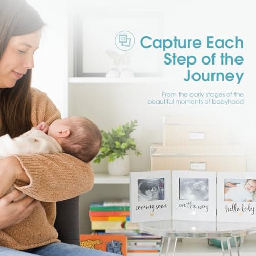 Pearhead Triple Sonogram Keepsake Photo Frame, Gender Neutral Ultrasound Keepsake, Ideal Pregnancy Gift For First Time Moms, Baby Shower and Nursery Decor, 3.5”x2.5” Photo Insert, White