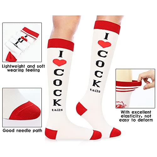 Funny Socks I Love Cocktails Knee Tube Party Stockings Gag Gifts for Christmas White Elephant Gift Exchange