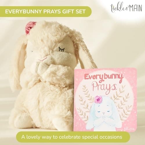 Tickle & Main Everybunny Prays Bunny Plush & Musical Prayer Toy for Christening Gifts for Girls - Pink, 7 in - Baby Dedication & Baptism Gifts for Girls with Illustrated Board Book