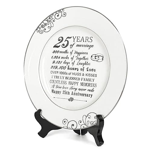 25th Anniversary Plate with Platinum Foil - Silver 25 Year Marriage Anniversary Wedding Gifts for Couple Her Him Husband Wife, 9"