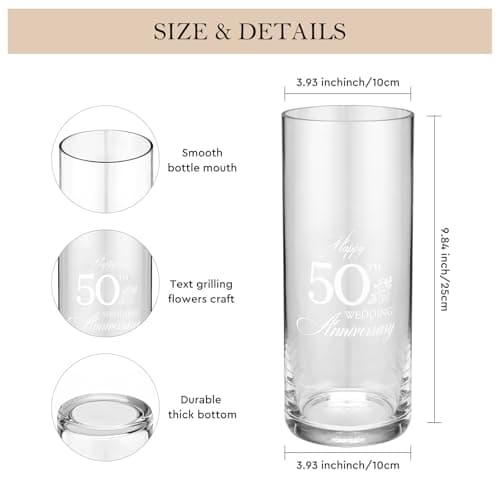AW BRIDAL 50th Anniversary Wedding Gifts for Couples, 50th Anniversary Decorations for Parents Mom Dad, 50Year Golden Wedding Vase Centerpiece, Friend Sister Birthday Gifts, Flower Vase Home Decor