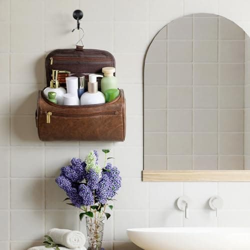 YQQYG 6 Pcs Mens Toiletry Bag Groomsmen Gift, Personalized Leather Toiletry Bags, Dark Brown Leather Travel Bag for Him, Shaving Kit, Groomsmen, Best Man, Wedding Gifts, Husband Boyfriend Father Grandpa