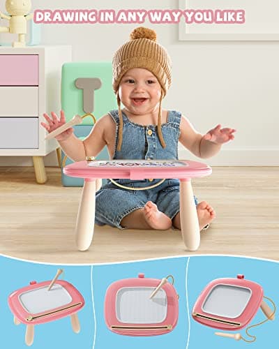 Kikapabi Toddler Magnetic Drawing Board - 1st Birthday Gifts for 1 2 3 Year Old Girls & Boys, Learning Doodle Board, Educational Toys for Baby (Pink)