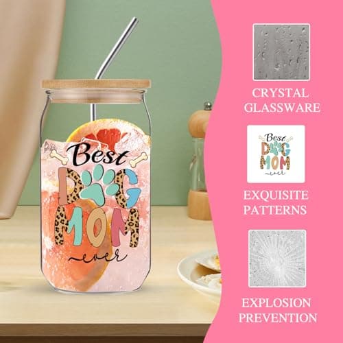 Dog Mom Gifts for Women, 16OZ Glass Cup Unique Christmas Gifts Idea Box set with Socks for Dog Lovers, Dog Mom Birthday Mothers Day Gifts Basket