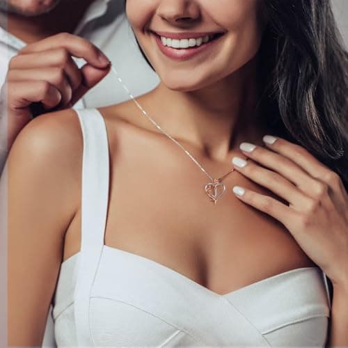 Iefil Stocking Stuffers for Women Wife - 925 Sterling Silver Rose Heart Initial Necklace, Christmas Anniversary Birthday Gifts for Women, Jewelry Gift for Her Wife Girlfriend Mom Daughter