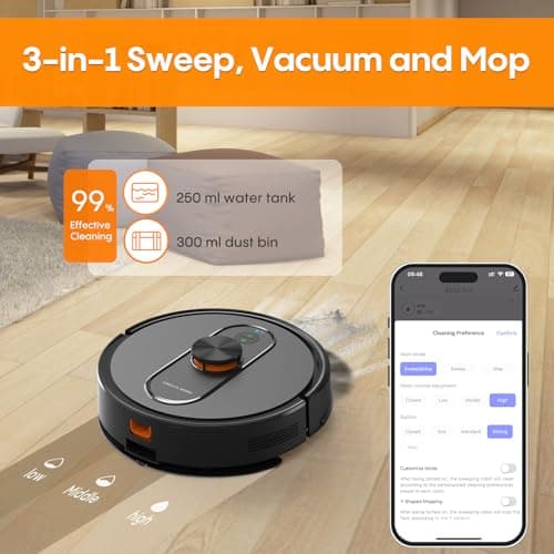 Robot Vacuum and Mop with Self-Emptying, 5000Pa Robotic Vacuum with Mapping, LiDAR Navigation, 90-Day Hands-Free Cleaning, Wi-Fi/App/Alexa Control, No-Go Zones,Ideal for Pet, Hard Floors, Carpet