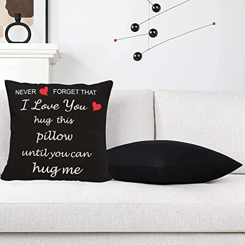 Anrkets Two Sided Printing Lover Pillow Cover I Love You Hug This Pillow Until You Can Hug Me, Valentine's Day Birthday Gifts for Girlfriend Cotton Linen Square Decorative Waist Pillowcase 18"x 18"