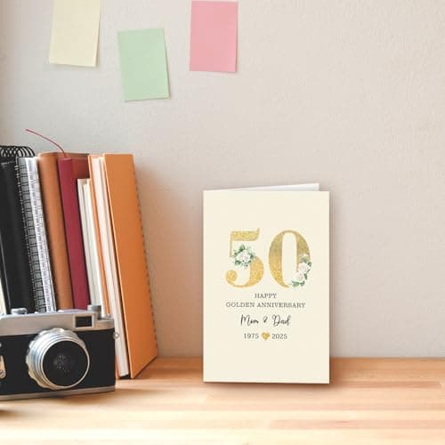 50th Anniversary Card for Mom & Dad,Happy Golden Anniversary Card Gift for parents,8x5.3 Inches,Quick-Dry,Eco-Friendly