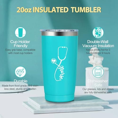 Nurse Gifts for Women, Rn Appreciation Gift Set Nurses Week Set Graduation Box Christmas Basket for Nurses Female Nursing Student with Canvas Beach Tote Bag Tumbler Keychain Teal