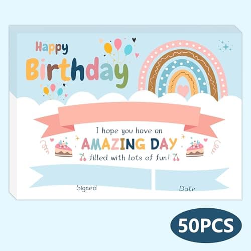 Lesnala 50 PCS Boho Birthday Printable Certificates for Kids Classroom Present for Children Teachers Students Parents for End of Semester Back to School Home Study Award Supplies Rainbow