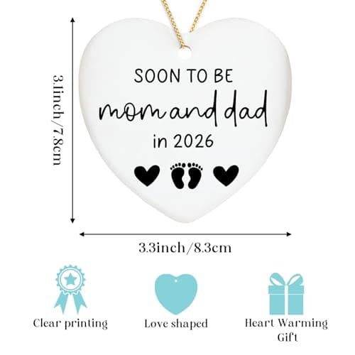 Soon to Be Mom & Dad in 2026 Christmas Tree Decoration Ornament Keepsake Sign Heart Plaque Mom and Dad to Be Gift Pregnancy Gifts for New Parents Expecting Mommy Daddy Gift