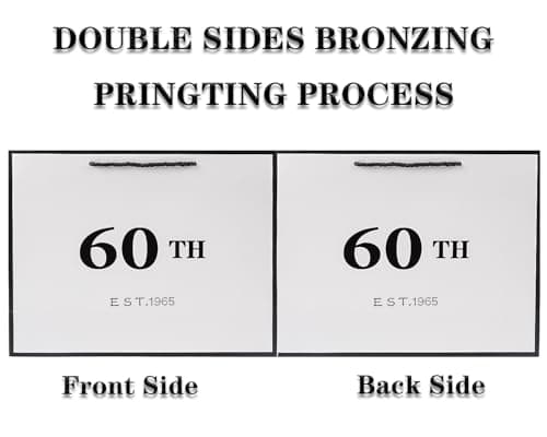 Jaywayang 60th Birthday White and Black Large Gift Bag with Card and Tissue Paper, Metallic Printing Keepsake Gift Vintage Bag for Men Women, 1965 Mom Dad 60 Year Old Party Paper Bag for Gifts Wrapping, Anniversary.