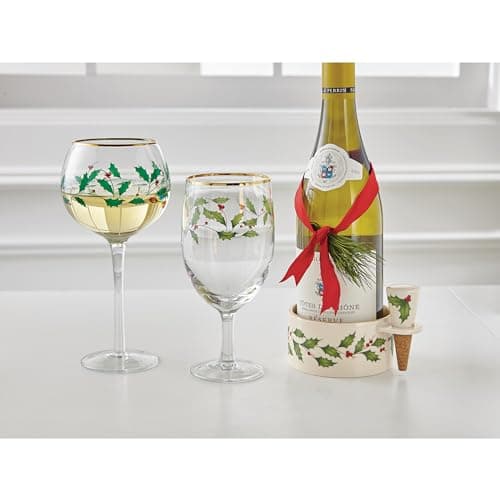 Lenox 870006 Hosting The Holidays Wine Coaster & Stopper Set, Christmas Theme