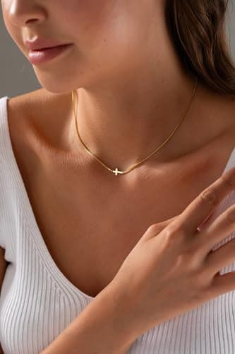 Cross Necklace for Women 14K Gold Silver Plated Dainty Small Cross Pendant Choker Simple Trendy Cute Cross Charm Chain Necklace Easter Basket Stuffers Baptism Religious Faith Jewelry Gift