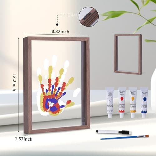 Family Handprint Kit, DIY Craft Keepsake Wooden Frame, Endless Gift Set, Non-Toxic Paints, Transparent Sheets (Brown)