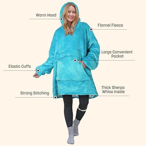Catalonia Oversized Blanket Hoodie Sweatshirt, Wearable Sherpa Lounging Pullover for Adults Women Men