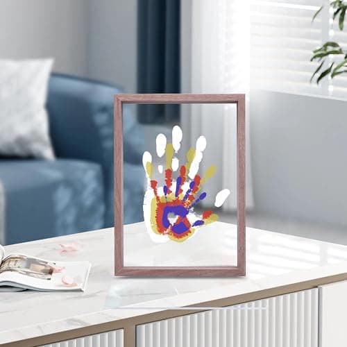 Family Handprint Kit, DIY Craft Keepsake Wooden Frame, Endless Gift Set, Non-Toxic Paints, Transparent Sheets (Brown)