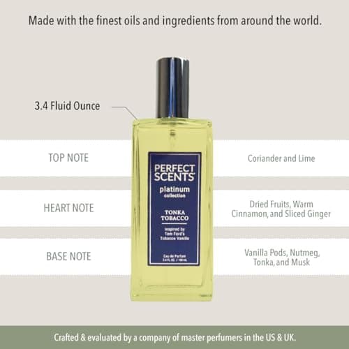 Perfect Scents Fragrances | Inspired by Tom Ford’s Tobacco Vanille | Platinum Collection | Tonka Tobacco | Unisex Eau de Parfum | Paraben & Phthalate Free | Never Tested on Animals | 3.4 Fl Oz