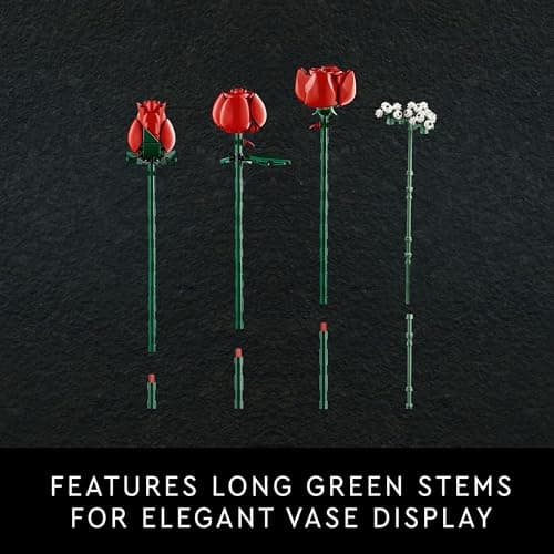 LEGO Botanicals Bouquet of Roses Artificial Flowers - Fake Red Roses Building Set for Adults, Ages 18+ - Gifts for Anniversary for Women & Men - Home Decor for Table Display - 10328