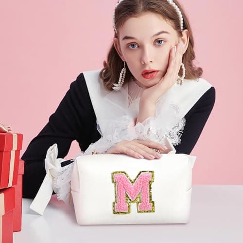Personalized Initial Makeup Bag - Trendy Stuff for Teen Girls & Friends - Cute Graduation Gifts for Teenage Women & Bridesmaids (M)