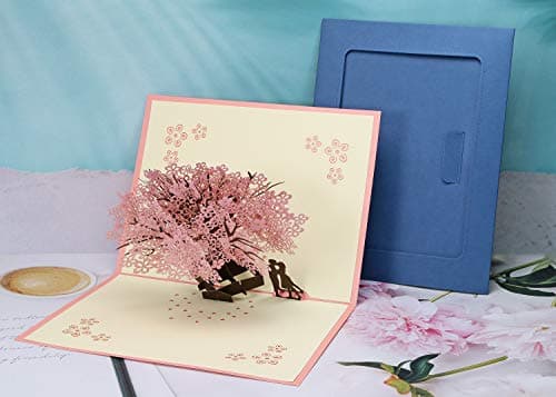 PENTA ANGEL Handmade Cherry Blossom Card Pop Up 3D Flower Card Romantic Love Letter Greeting Anniversary Wedding Valentine Birthday Gift Card Blank Stationery Paper Card for Her Him Husband Wife