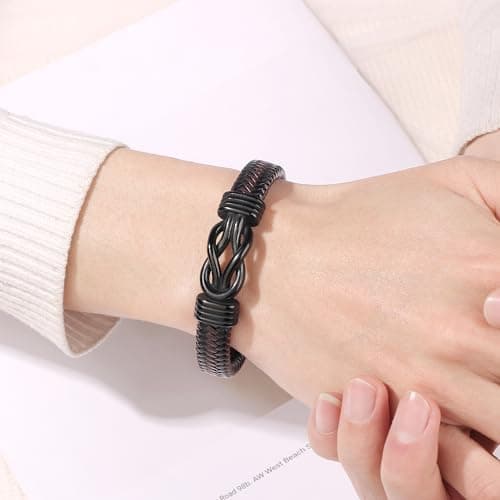 𝗚𝗿𝗮𝗱𝘂𝗮𝘁𝗶𝗼𝗻 𝗚𝗶𝗳𝘁𝘀 𝗳𝗼𝗿 𝗛𝗶𝗺 𝟮𝟬𝟮𝟱 High School, College Graduation Gifts for Men Class of 2025 Leather Stainless Steel Knot Bracelet for Son Boyfriend Brother Grandson Friends