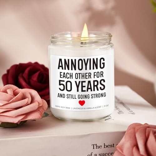 Funny 50 Years Candle, 50th Anniversary, Gifts for Couple, Parents - 50th Wedding Anniversary Decorations, 50 Year Golden Anniversary, Gifts for Husband, Wife, Friends - 9 oz