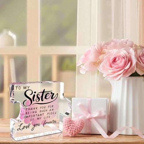 Sister Birthday Gifts, Big Sisters Gift Ideas from Sister, Unique Acrylic Puzzle Plaque Sister Gift Baskets Stuffers for Women Easter Birthdays Wedding