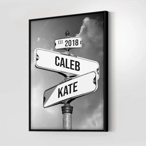 Personalized Crossroads Street Sign For Couples, Custom Name And Date Vintage Street Sign Canvas Print, Christmas Gifts for her/him, Valentines Day Gift for Girlfriend/Boyfriend