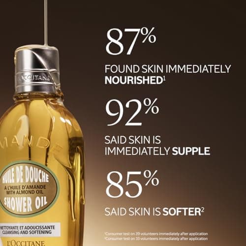 L'OCCITANE Cleansing & Softening Almond Shower Oil, Body Wash & Shaving Base Purifies & Smooths Without Drying Skin, Milky Lather, Nourishing Skincare