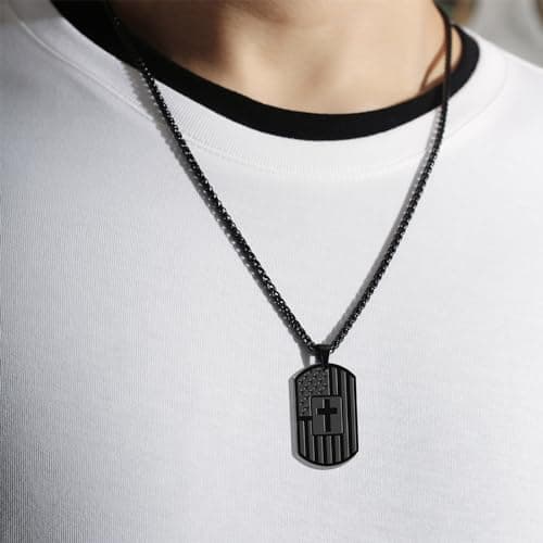 Zocomi To My Son Dad Brother Husband Grandson Grandpa Boyfriend Man Dog Tag Cross Necklace Christian American Flag Birthday Graduation Gifts Jewelry for Men Boys