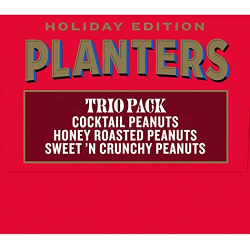 PLANTERS Peanuts Holiday Trio Pack - Snacks Variety Pack for Adults with Sweet n Crunchy, Honey Roasted, and Cocktail Peanuts (3 Count Canisters)