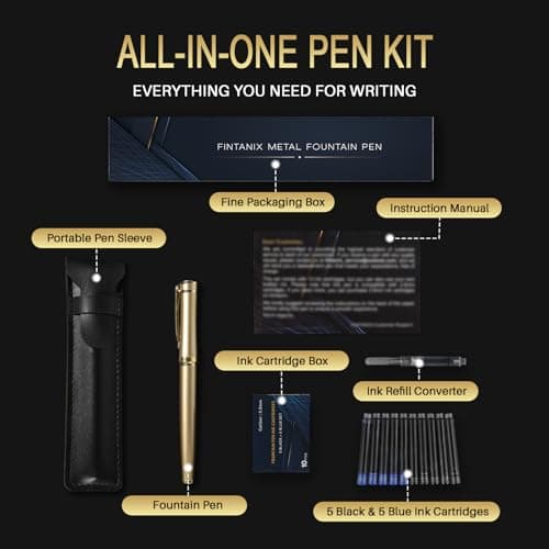 Fountain Pen with Fine Nib | Luxury Gold Finish, Smooth Ink Flow, Complete Set with Ink Cartridges, Converter & Sleeve | Ideal for Professionals, Office, Journaling, and Gifts