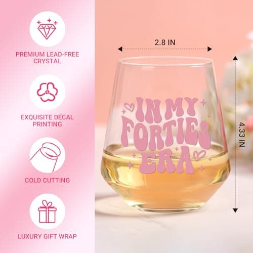 40th Birthday Gifts For Her - In My 40s Era Wine Glass, Best 40th Birthday Gifts For Women, 40 Years Old Gifts For Sister, Son, Daughter, Mom, Best Friend, Birthday Glass For Decorations, 18oz