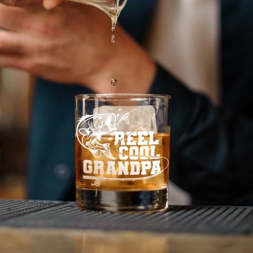 Cool Fishing Gifts for Grandpa,Man,Father in-law,Brother-in-law,Reel Cool Grandpa Whiskey Glass,Christmas,Thanksgiving,Birthday,Fathers Day Grandfarther Gift,Fisherman Gifts for Friends-wh23