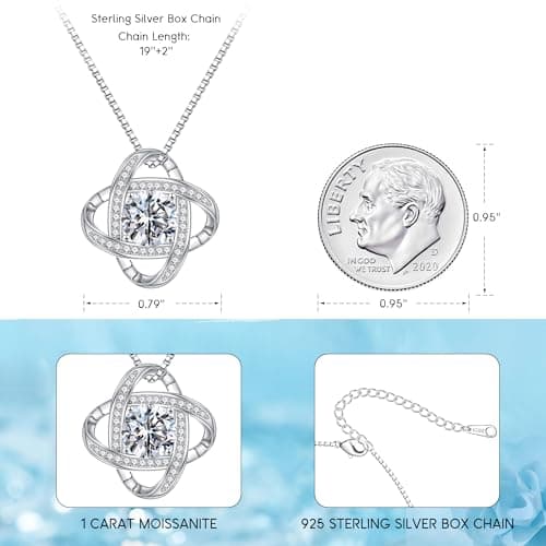 MOOSEA Love Knot Moissanite Necklace for Women, 1-3 ct D Color VVS1 Clarity Moissanite Pendant Necklace 925 Sterling Silver, Anniversary Birthday Gifts for Women Wife Mom Girlfriend Jewelry Gifts