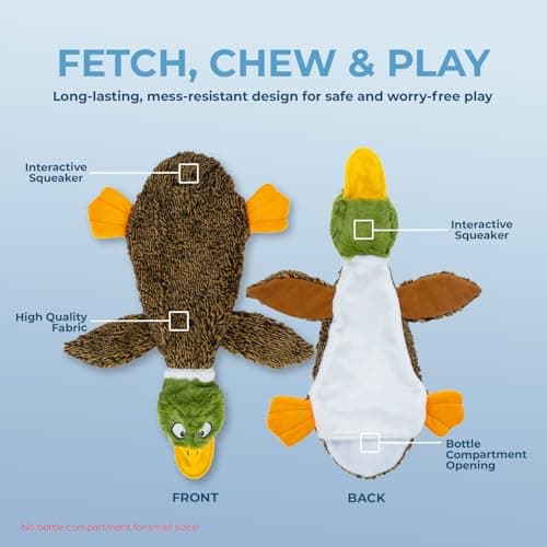 Best Pet Supplies 2-in-1 Stuffless Squeaky Dog Toys with Soft, Durable Fabric for Small, Medium, and Large Pets, No Stuffing for Indoor Play, Supports Active Biting and Play - 1Wild Duck, Small