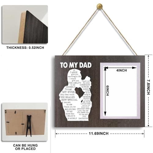 Cool Dad Gifts Ideas from Daughter, To Thank You Dad Birthday Gift Wooden Picture Frame for Dad's Christmas Thanksgiving Retirement Fathers Day Tabletop Wall Decor, Meaningful Appreciation Present