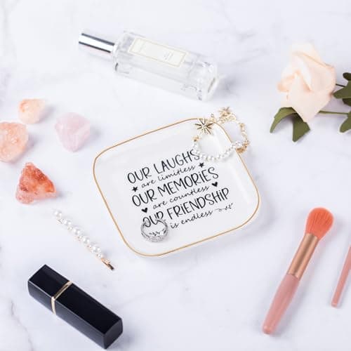 Friendship Gifts for Women Best Friend Jewelry Dish, Our Laughs are Limitless, Our Memories are Countless, Our Friendship is Endless Unique Gifts for Women, Female Friend Birthday Christmas