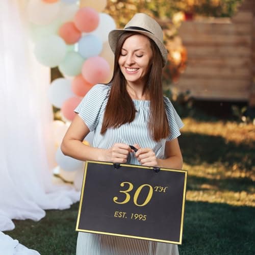 momoake 18th Birthday Gift Bag with Card and Tissue Paper for Boys Men Women, 2007 18 Year Old 13" Elegant Black Gold Anniversary Keepsake Party Present Shopping Paper Bags for Gifts Wrapping