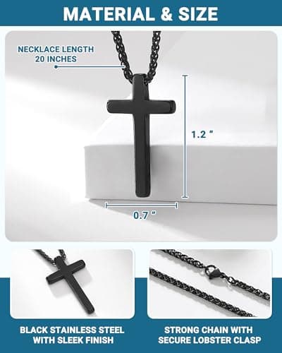 Happy Birthday Gifts for Boys 8-18 Years Old, Black Cross Necklace with Bible Verse Joshua 1:9 for Son, Grandson, Nephew, Friend