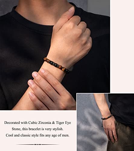 UNGENT THEM Mens Natural Stone Adjustable Bracelet for Men, Anniversary Birthday Christmas Graduation Gift for Him, Son, Brother, Husband, Boyfriend...
