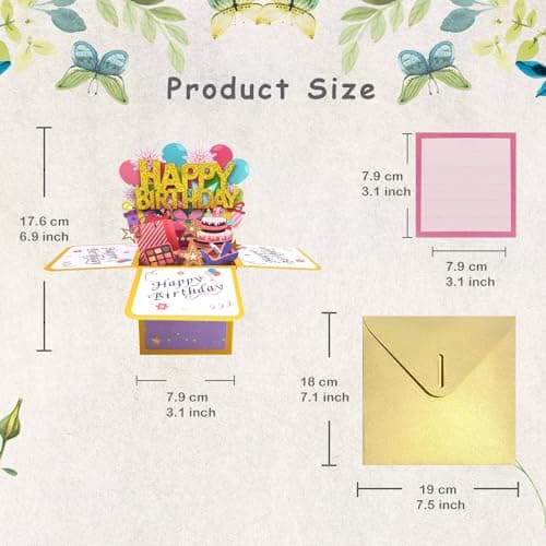 Funny Happy Birthday Pop Up Card, Sweet 3D Birthday Gift Box for Adults and Kids with Envelopes, Unique Handmade Foldable Celebration Cards for Daughter, Son, Mom, Dad, Friend