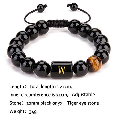 FRG Initials Bracelets for Men Letter Link Handmade Natural Black Onyx Tiger Eye Stone Beads Braided Rope Meaningful Bracelet