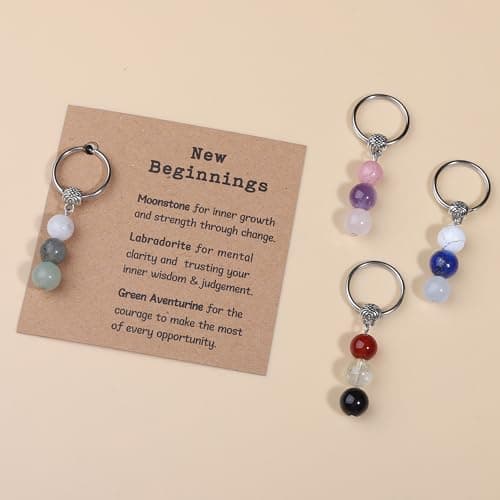 Natural Crystals Keychain Gift for New Beginnings, Small Healing Stones Keychain for Anxiety Relief. Healing Crystals