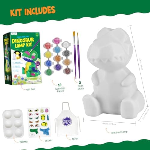 Paint Your Own Dinosaur Lamp Kit, Art Supplies Kids Paint Set, Arts and Crafts for Kids Ages 8-12, Dinosaur Toys Girls Boys Halloween Birthday Christmas Gifts Ages 3 4 5 6 7 8 9 10 11 12+