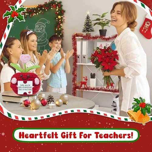 OASSIE Teacher Gifts for Women - Mini Handmade Positive Apple Crochet with Message Card - Teachers Day Christmas Birthday Graduation Appreciation Thank You School Gifts for Students Teachers Women