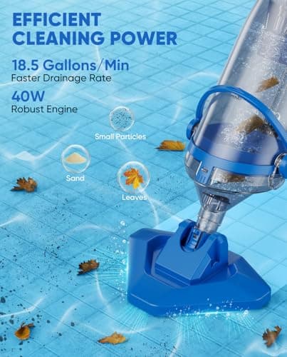 Cordless Pool Vacuum with Telescopic Pole, 18.5 GPM Powerful Suction, 1.5H Supercharge Technology, Handheld Rechargeable Pool Vacuum Cleaner for Above Ground/Inground Pools, Hot Tubs, Spas