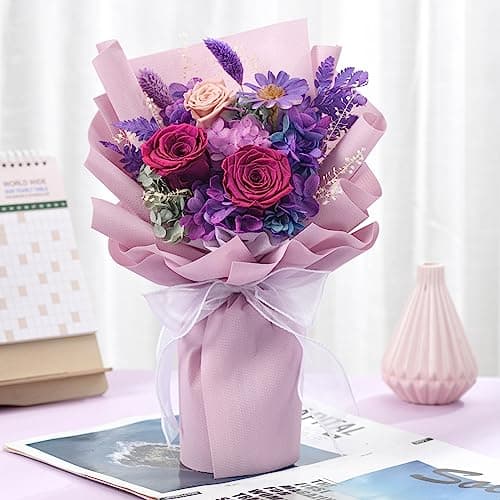 lovenfold Flowers for Delivery,Preserved Flowers Bouquets,Purple Rose Bouquets That Last 1-3 Years,Birthday Flowers Gifts for Women Mom Grandma Wife Friends
